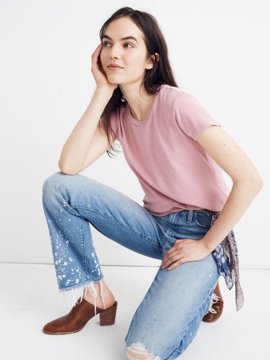 Madewell Rivet and Thread Crewneck Tee - Pink Sz. S - Picture 5 of 5